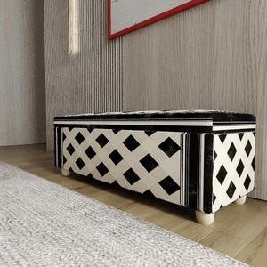 Black White Checkered Box | Hallway Drop Zone Organizer | Geometric Room Bench