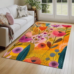 Alfombra con diseño floral, Alfombra para sala de estar, Alfombra con estampado colorido, Alfombras lavables a máquina, Alfombra antideslizante, Regalos de inauguración de la casa, Alfombras utilitarias, 219