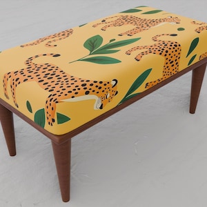 Banco con estampado de leopardo, Banco amarillo, Banco tropical, Banco con asiento de ventana, Banco de lectura, Mesa auxiliar otomana, Banco portátil, Banco a medida, 176