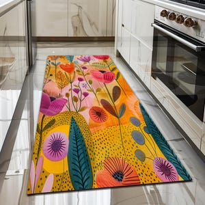 Floral design rug, Living room rug, Colorful printed rug, Machine washable rugs, Anti slip rug, Housewarming gifts, Utility rugs, 219