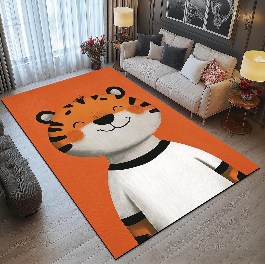 Temu Orange Rug Orange Color Rug, Tiger Print Rug, Sustainable Rug, Low Pile Rug ...