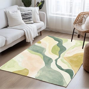 Sage green rug, Pastel at print, Minimalist design rug, Durable rug, Reading corner rug, Vanity rug, Washable rug, Non slip back rug, 451