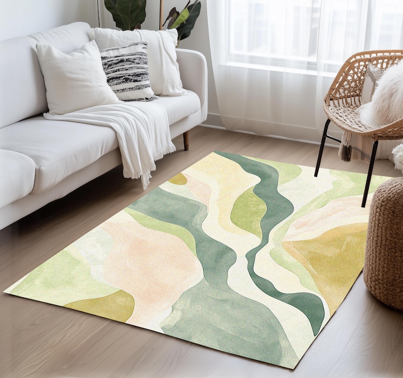 Sage green rug, Pastel at print, Minimalist design rug, Durable rug, Reading corner rug, Vanity rug, Washable rug, Non slip back rug, 451