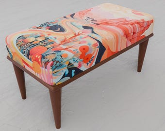Flower Ottoman Bench | Vanity Foot Stool | Botanical Bedroom Decor