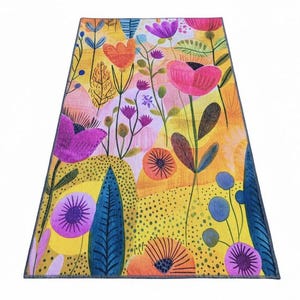 Floral design rug, Living room rug, Colorful printed rug, Machine washable rugs, Anti slip rug, Housewarming gifts, Utility rugs, 219