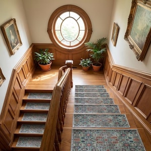 Tappetini per scale Ikat tribali color ruggine verde, tappetini per gradini con stampa tribale astratta, 969