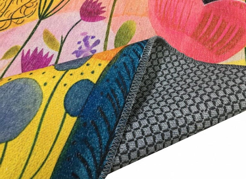 Floral design rug, Living room rug, Colorful printed rug, Machine washable rugs, Anti slip rug, Housewarming gifts, Utility rugs, 219