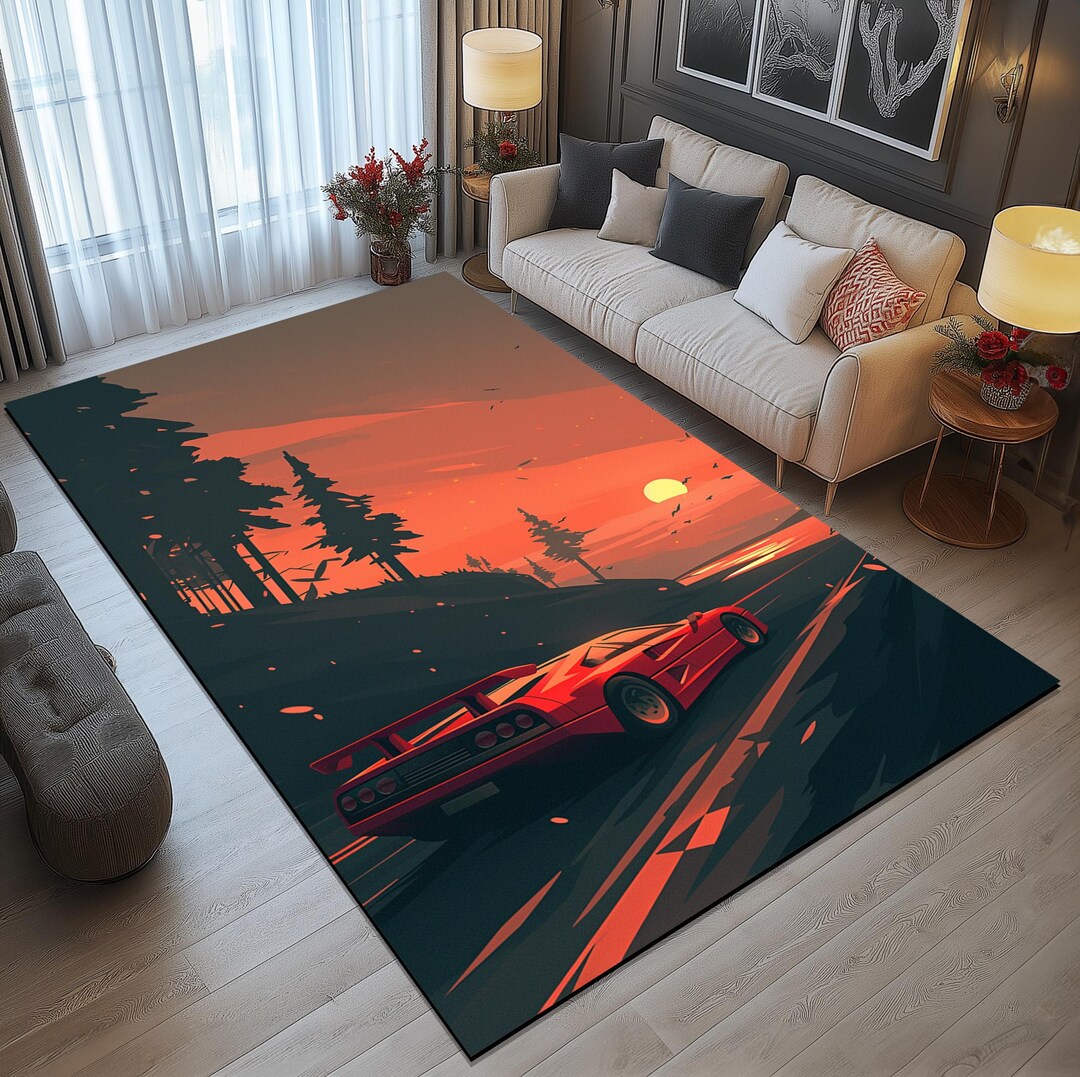 Car Print Rug, View Pattern Rug, Decorative Living Room Rug, Durable ...