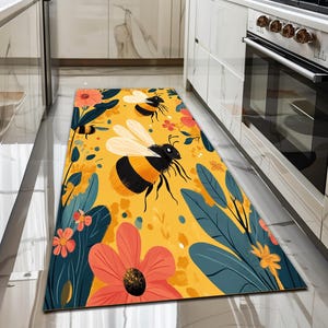 Bee design rug, Floral printed rug, Colorful area rug, Utility rug, Stain resistant rug, Foldable rug, Non slip backside rug, Cozy rug, 191