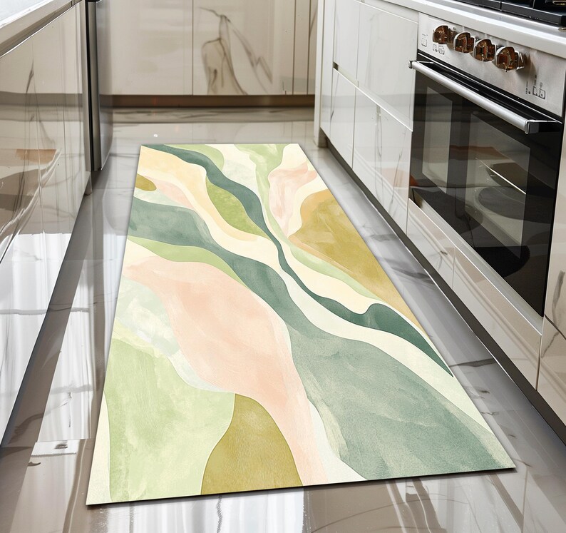 Sage green rug, Pastel at print, Minimalist design rug, Durable rug, Reading corner rug, Vanity rug, Washable rug, Non slip back rug, 451