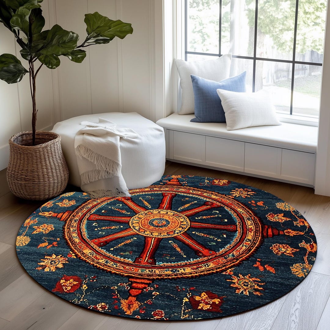 Boho Chic Pattern Rug, Round Shape Rug, Contemporary Rug, Utility ...