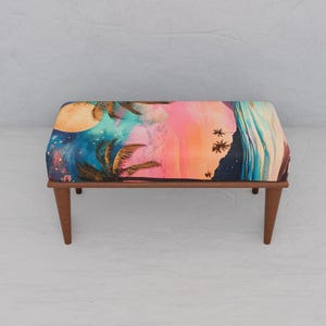 Colorful artistic design bench, Coastal print bench, Modern wooden bench, Custom sizes benches, Home decoration bench, Cozy bench, 182