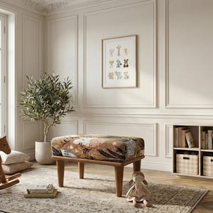 Ottoman Bench: Handmade Cat Design - Neutral Rustic Decor 621