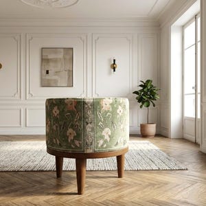Sage green pouf, Bench with flower, Luxury seating, Wood bench indoor, Decorative stool, Soft touch seating, Custom size bench, Gift for mom
