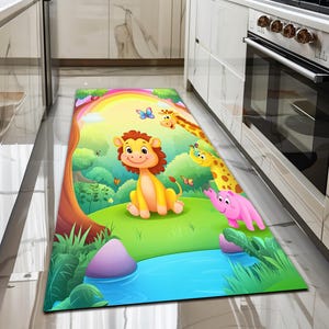 Forest print rug, Rug with wild animals, Rainbow rug, Summer rug, Washable rug, Non slip backside rug, Cute rug, Play room rug, 145