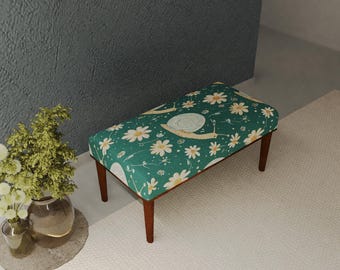 Banco otomano floral verde / Taburete para tocador / Decoración floral primaveral para el hogar