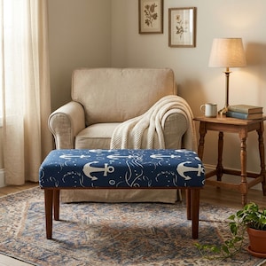 Marine Style Ottoman Bench | Sunroom Pouf Seat | Beach House Decor