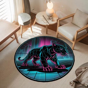 Neonpantermönstrad matta, Geometrisk designmatta, Rund matta, Matta i ljusa färger, Mjuk texturerad matta, Modern tryckt matta, Elegant matta