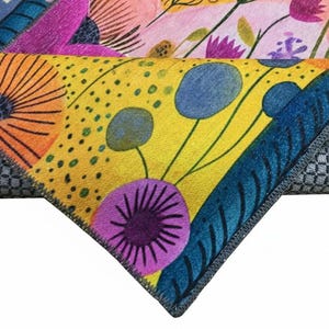 Floral design rug, Living room rug, Colorful printed rug, Machine washable rugs, Anti slip rug, Housewarming gifts, Utility rugs, 219