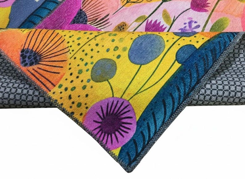 Floral design rug, Living room rug, Colorful printed rug, Machine washable rugs, Anti slip rug, Housewarming gifts, Utility rugs, 219