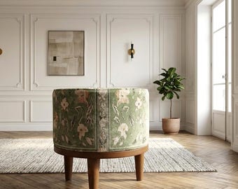 Puf verde salvia, Banco con flores, Asientos de lujo, Banco de madera para interior, Taburete decorativo, Asientos suaves al tacto, Banco de tamaño personalizado, Regalo para mamá