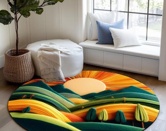 Landscape print rug, 3D pattern rug, Weddy gift rug, Birthday gift, Apartment rug, Microfiber rug, Round porch rug, Soft textured rug