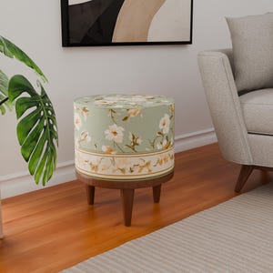 Pastel color bench, Stylish stool, Dorm stool, Ottoman seating, Floral pattern bench, Make up stool, Cozy footstool, Short pouf stool
