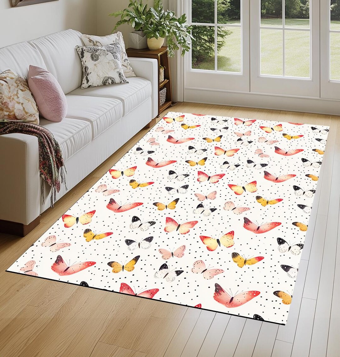 Butterfly Patterned Rug, Cute Design Rug, Modern Printed Rug ...