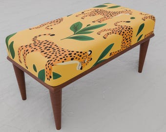 Leopard Print Ottoman Bench: Handmade, Versatile Seating 176