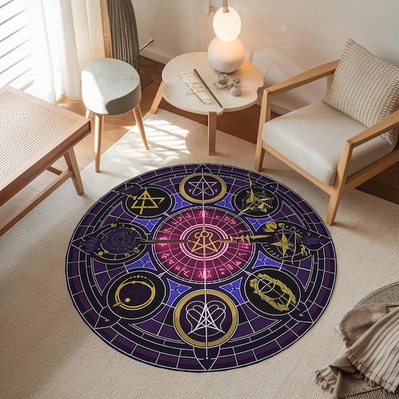Mystic Circle Rug – Witchy Round Magic Carpet With Occult Symbols
