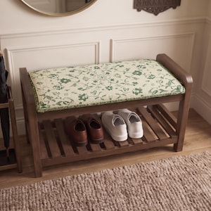 Subtle Green Shoe Bench | Front Hall Storage | Vintage Style Organizer