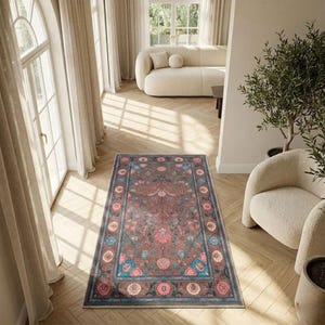 Modern vloerkleed met bloemenprint – wasbare antislip loper voor gang of nachtkastje, schattig interieur, housewarmingcadeau