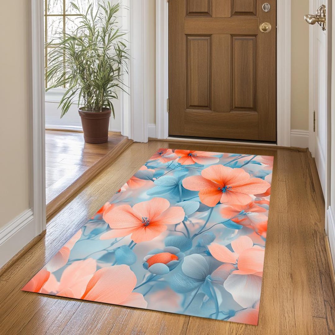 Peachy Rustic Rug Elegant Design Rug, Peachy Floral Rug, Porch Rug, Comfort Rug, Art Deco ...