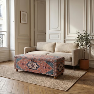 Boho Medallion Ottoman Storage Bench | Bedroom Bed End Trunk