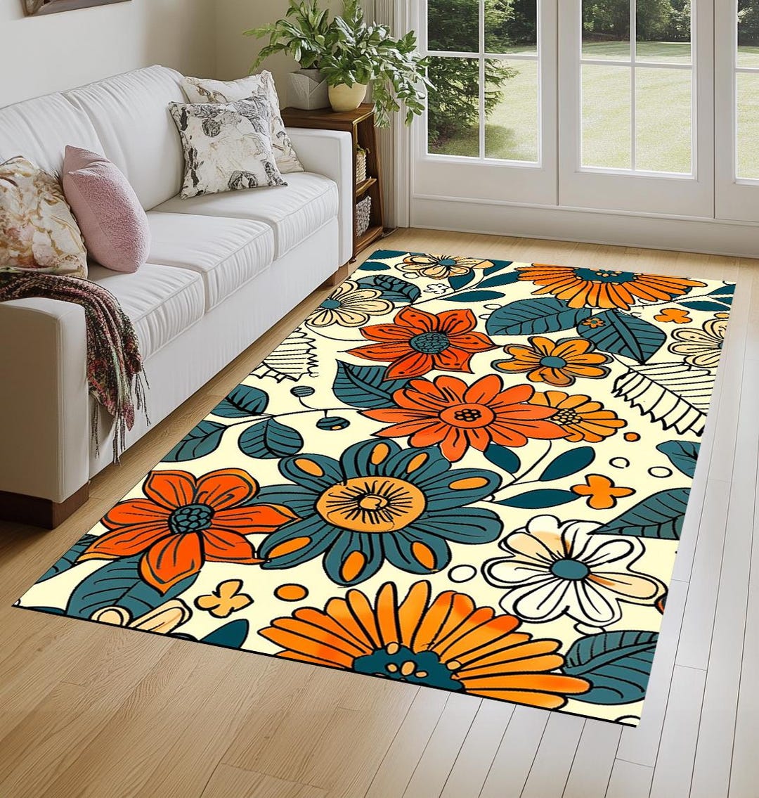 Floral Pattern Rug, Colorful Decorative Rug, Modern Runner Rug ...