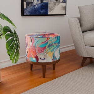 Woman figured bench, Colorful footstool, Front door seating, Sustainable bench, Round home decor, Utility footrest, Primitive pouf stool