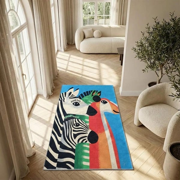 Zebra print rug, Foldable rug, Livingroom decor, Custom rug, Adult room rug, Cozy outdoor rug, Easy to clean rug, Non slip back rug, 445