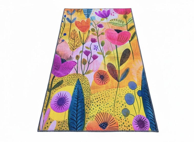 Floral design rug, Living room rug, Colorful printed rug, Machine washable rugs, Anti slip rug, Housewarming gifts, Utility rugs, 219