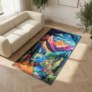 Modern living room rug, Print rug, Cute design rug, Pastel color rug, Handmade chenille rug, Home entrance rug, Anti-slip washable rug, 27