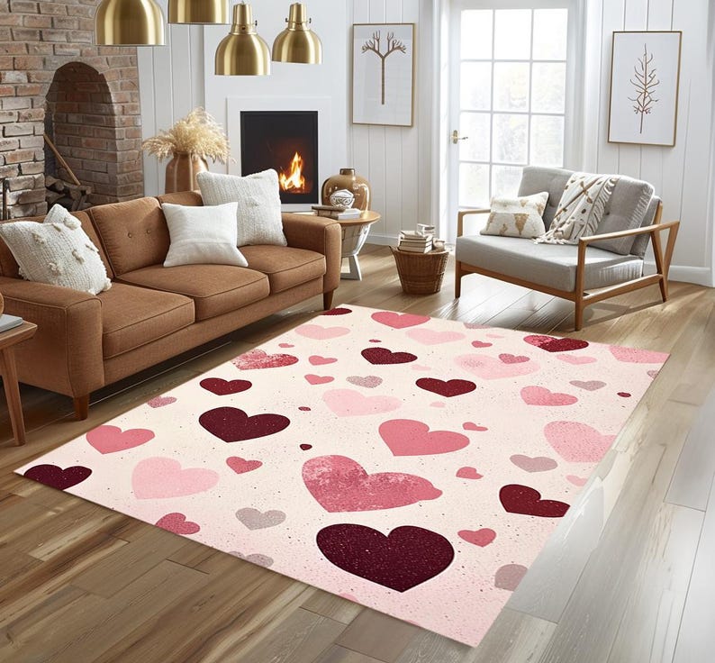 Heart Rug Kids Heart Print Rug, Pinky Rug, Girl Room Rug, Valentine's Day Gift, Rug ...