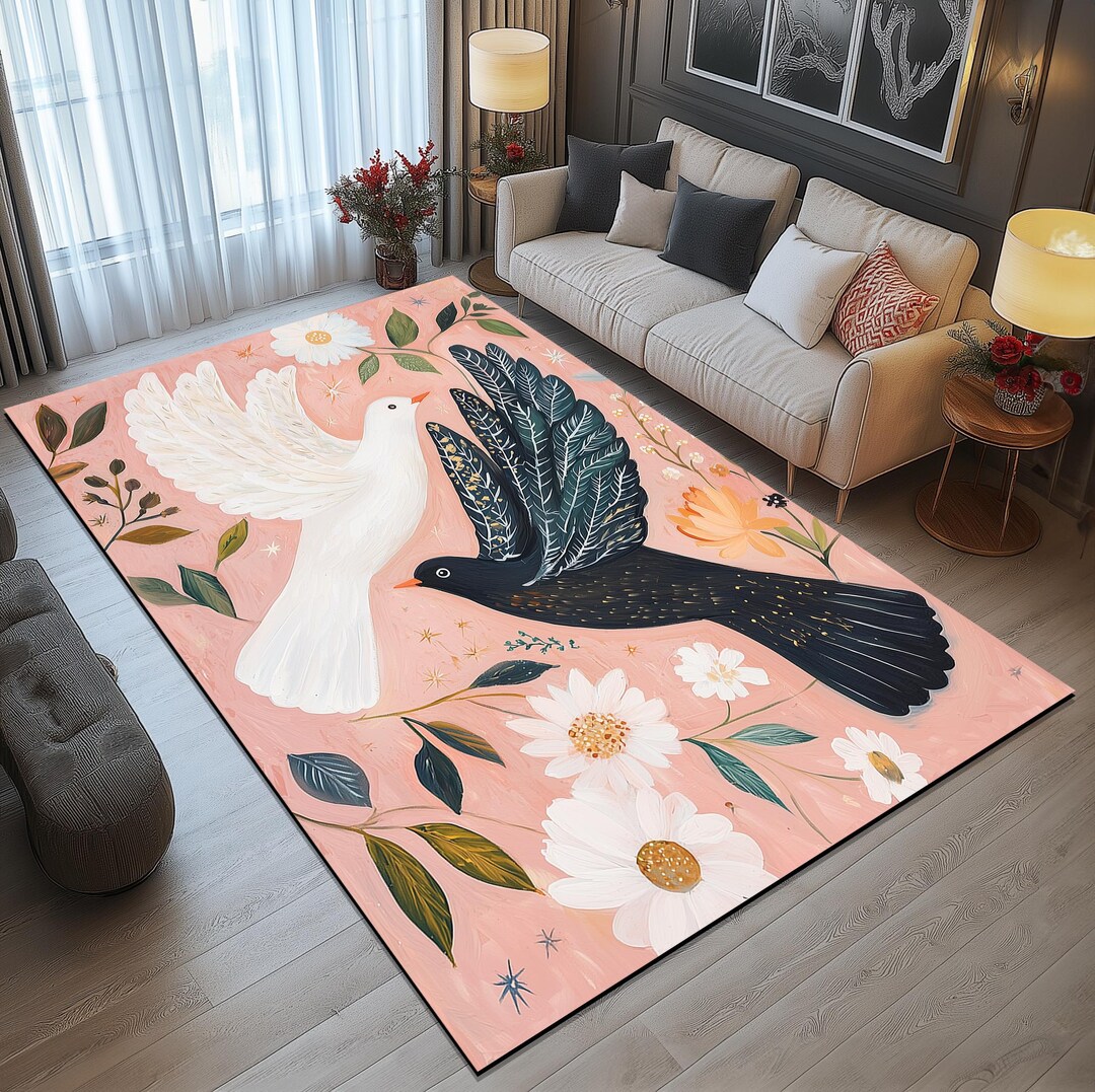 Birds Patterned Modern Rug, Custom Sizes Rugs, Machine Washable Rugs ...