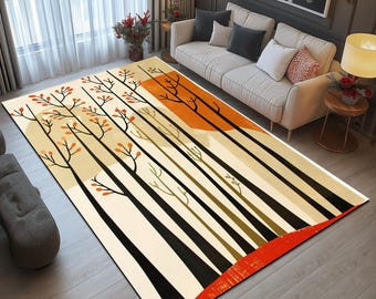Designer area rugs, Tree printed rug, Decorative living room rugs, Home entrance rugs, Non-slip backing rugs, Machine washable rugs, 240