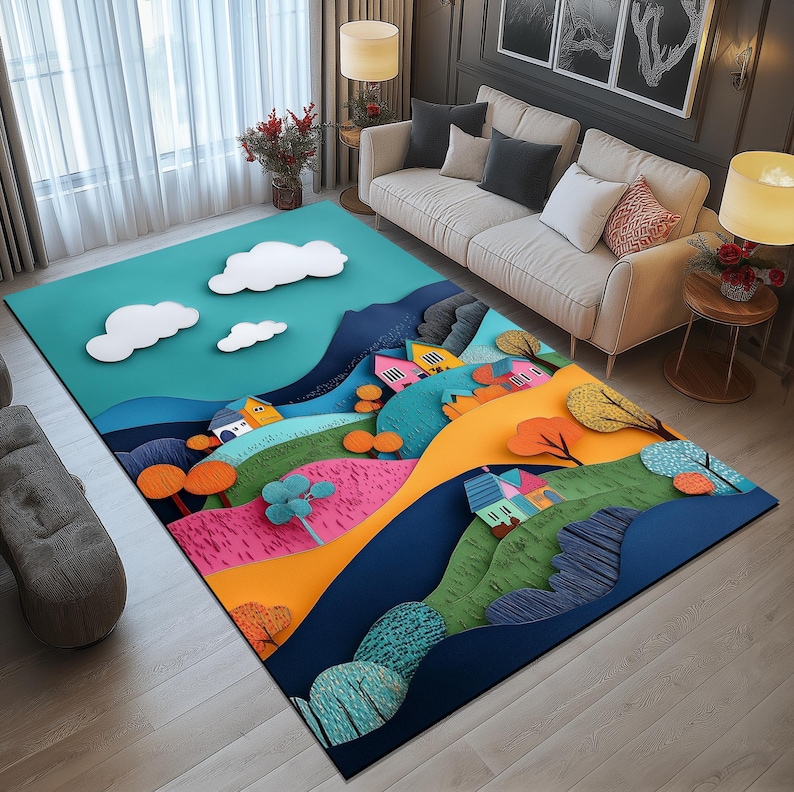 Cute modern design rug with soft low pile texture, ideal for bedrooms, living rooms, or saloons. Stylish printed rug featuring non-slip backing for safe everyday use. Easy-to-care floor runner that adds a cozy and contemporary touch to home interiors