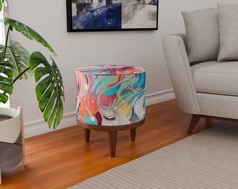 Banco con figura femenina, reposapiés colorido, asiento para la puerta principal, banco sostenible, decoración redonda para el hogar, reposapiés utilitario, taburete puf rústico