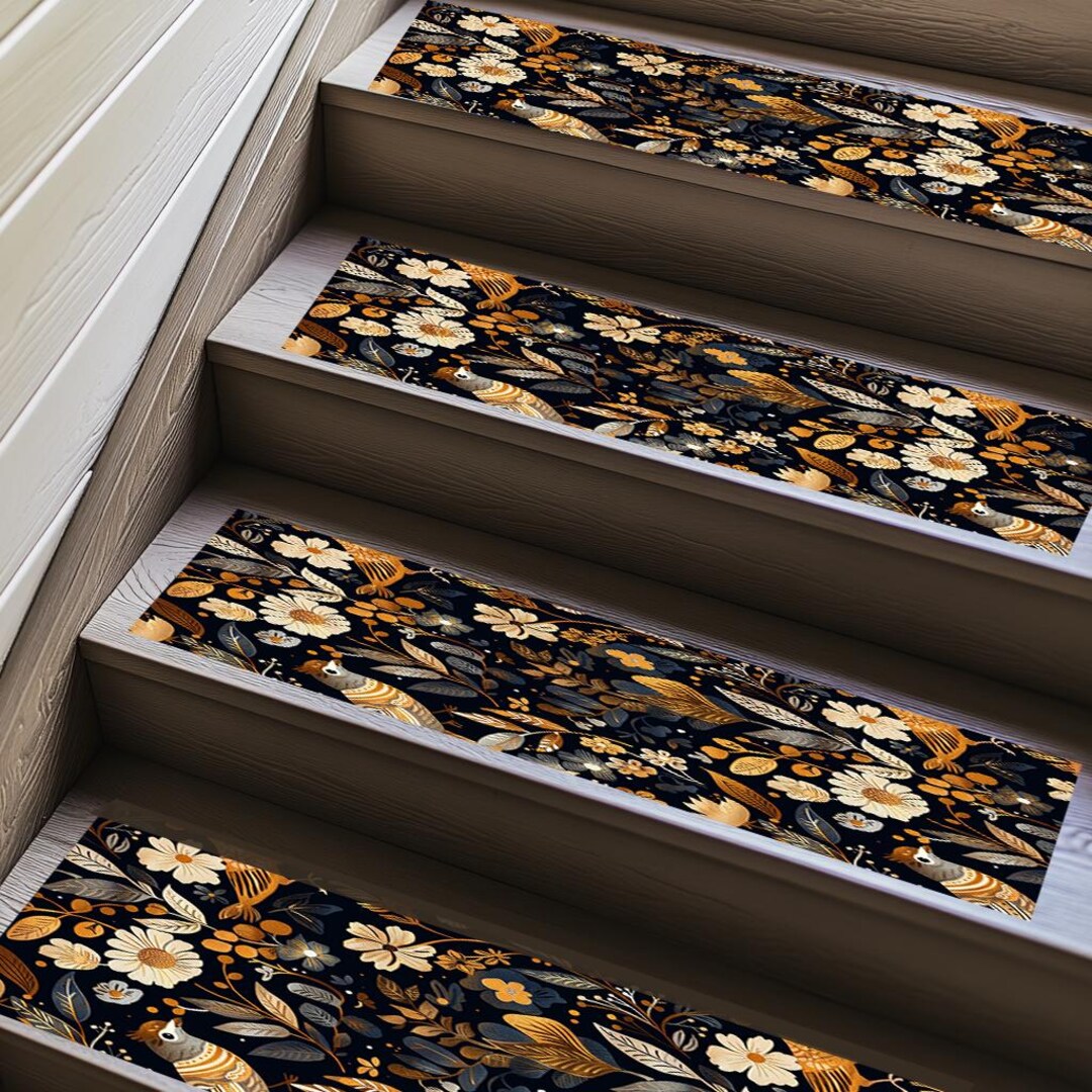 花柄階段マット、モダンな家の装飾的な階段マット、滑り止め裏地付き