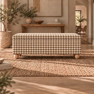 Mocha Cream Bench, Bedroom Blanket Chest, Checkered Ottoman Seat
