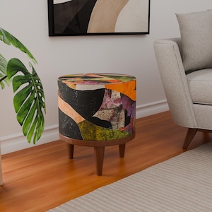 Abstract footstool, Classic pouf stool, Round ottoman pouf, Footstool chair, Dining table chair, Sustainable footrest, Accent footstool