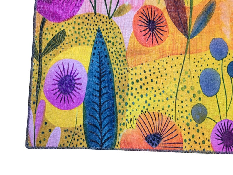 Floral design rug, Living room rug, Colorful printed rug, Machine washable rugs, Anti slip rug, Housewarming gifts, Utility rugs, 219