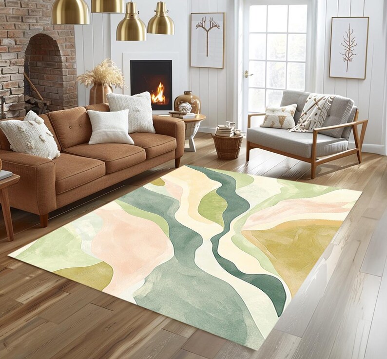 Sage green rug, Pastel at print, Minimalist design rug, Durable rug, Reading corner rug, Vanity rug, Washable rug, Non slip back rug, 451