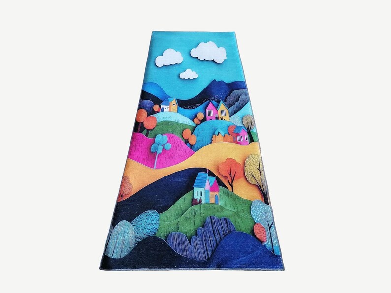 Cute modern design rug with soft low pile texture, ideal for bedrooms, living rooms, or saloons. Stylish printed rug featuring non-slip backing for safe everyday use. Easy-to-care floor runner that adds a cozy and contemporary touch to home interiors
